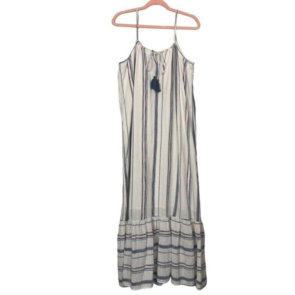 Time and Thru Dress Size Large 12-14 Boho Maxi Ruffled Tassel Peasant Striped